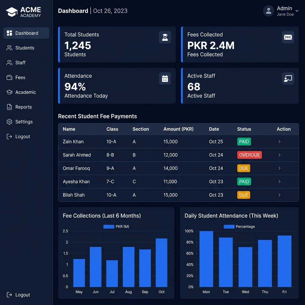 PakEduSystem desktop app dashboard
